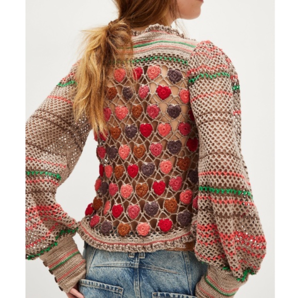 BNWT HTF FREE PEOPLE Moonlight Heart Eyes Cardi M Sold Out - Picture 1 of 5